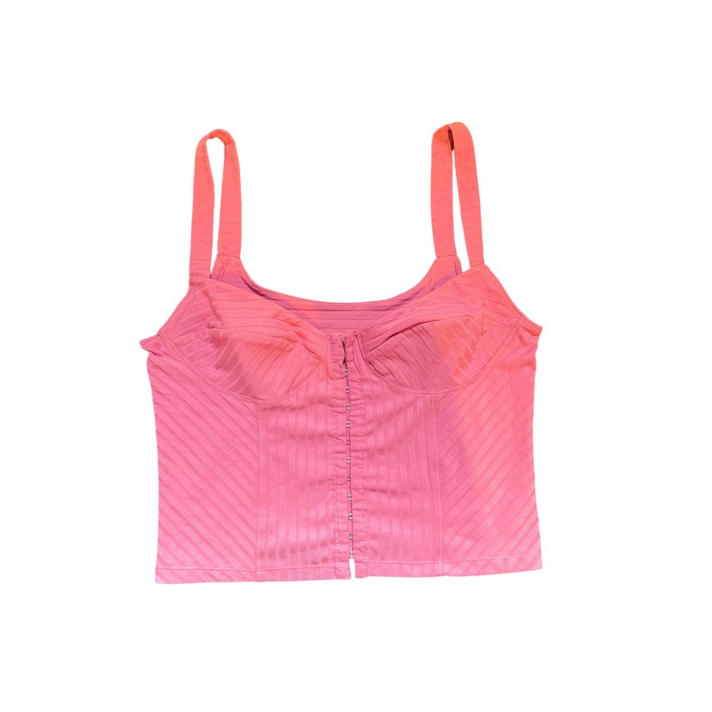 Intimately Free People Pink Ribbed Corset Crop Top Hook Eye Front Camisole Small